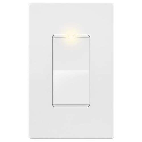 LIDER Minimalist Design Matte Finish Lighted Decorator Switch with Screwless Wall Plate, Frameless Paddle Light Switch with Locator Light, 3-Way, Grounding Screw, 15A 125V, UL Listed, White