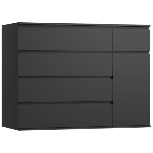 FOTOSOK 5 Drawer Dresser, Black Dresser for TV Stand, Double Wide Storage Chest of Drawers with Door, Deep Drawers and Wide Storage Space