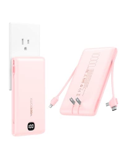 VEEKTOMX Portable Charger with Built in Cables 10000mAh, Power Bank for iPhone with Wall Plug, Travel Essential Fast Charging USB C Slim External Battery Pack for iPhone 17/16/15/14, Samsung, iPad,etc
