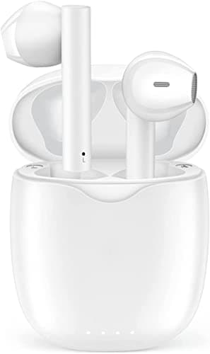 Holiday Bluetooth Headphones, TWS Wireless Earbuds Bluetooth, 30 Hours Playtime with Charging Case, Earphones Suitable for Work, Sports for Android iOS Phones (White)