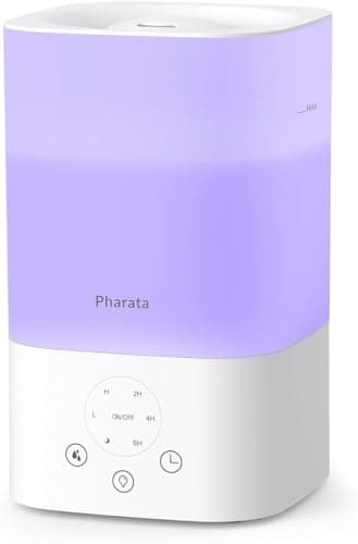 Pharata Humidifiers for Bedroom Home, 3.5L Top Fill Air Cool Mist Humidifiers for Baby Large Room Indoor Plants Nursery, Night Light, White