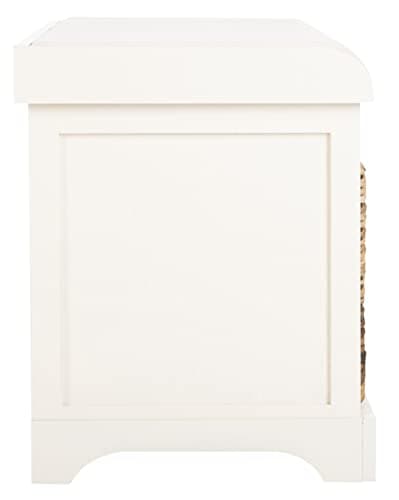 SAFAVIEH Home Collection – Freddy Vintage White Storage Bench with Wicker Baskets & Cushion, Entryway Seating Bench, Fully Assembled (AMH5736D) 7