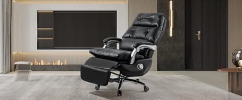 Kinnls Alberto Power Recliner Chair, Electric Fully Reclining Genuine Leather Office Chair with Foot Rest Comfy High-Back Desk Chair Recliner Cowhide Leather (Brown) 8