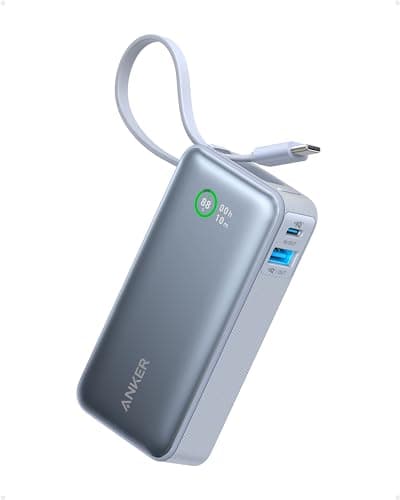 Anker Nano Power Bank, 10,000mAh Portable Charger with Built-in USB-C Cable, 30W Recharging, 30W Max Output with USB-C&A, for iPhone 17/16/15 Series, MacBook, Galaxy, AirPods, and More