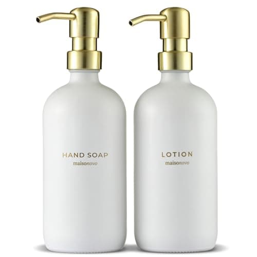 MaisoNovo Soap Dispenser 2-Piece Set | 16.9oz Clear Bottles with Gold Stainless Steel Pump Core