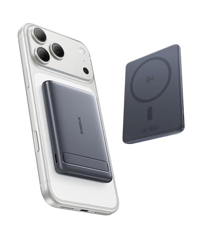 Baseus Picogo Power Bank, Smallest Qi2 Certified 15W MagSafe Portable Charger, 0.5" Ultra Slim 5000mAh Magnetic Battery Pack with Stand, Alloy Wireless Charger for iPhone 17 Pro Max/17 Air/16 Series