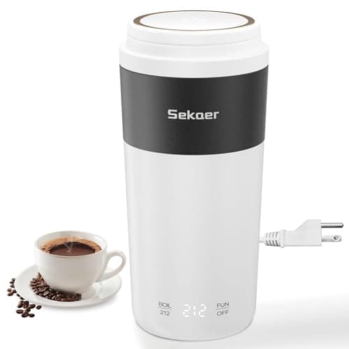 Sekaer Travel Portable Kettle, Dual Voltage 110V-240V, Mini Electric Kettle for Tea Coffee, 304 Stainless Steel Small Hot Water Boiler, 4 Temp Presets & Auto Shut-Off 350mL, SKE-835-W