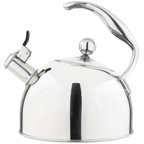 Viking 3-Ply Stainless Steel Tea Kettle, 2.6 Quart Stovetop Hot Water Pot with Tempered Glass Lid, Ergonomic Handle, Induction Ready, Mirror Finish