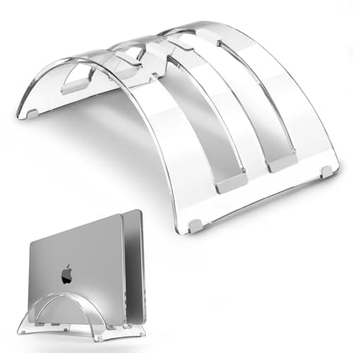 HEWYIOS Acrylic Vertical Laptop Stand 2 Slot, Desktop Space Saving, Suitable for MacBook Pro, MacBook Air and Other Laptops, Clear Upright Dual Laptop Holder for Desk (Transparent Acrylic)