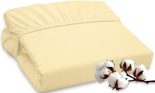 ROYALE LINENS 300 Thread Count 100% Long Staple Combed Cotton Fitted Sheet Queen - Super Soft Deep Pocket Bottom Sheet - Fitted Sheets Only - Elastic Sheets (Queen, Light Yellow)