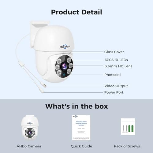 【355°Pan and 90°Tilt】 Hiseeu 5MP AHD CCTV PTZ Home Wired Security Camera 100ft IR Clear Night Vision Analog TVL Security Dome Wired Camera for Indoor Outdoor Security Replacement Camera 1PCS 8