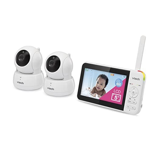 VTech VM924-2 Remote Pan-Tilt-Zoom Baby Monitor with 2 Cameras & Audio,5" LCD Screen,Up to 17Hrs Video Streaming&31Hrs Battery for Audio,Night Vision,1000ft Range,Soothing Sounds,Temperature Sensor 12