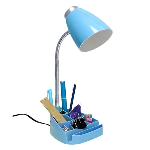 Simple Designs LD1002-BLU Gooseneck Organizer Desk Lamp with iPad Tablet Stand Book Holder, Blue