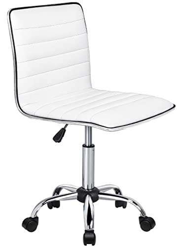 OFIKA Office Desk Chair, Adjustable Task Chair, Low Back Faux Leather Ribbed Swivel Chair, Armless Home Rolling Chair Retro with Wheels