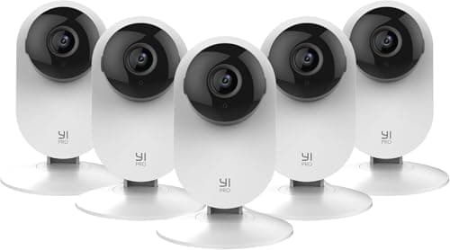 YI Pro 2K Home Security Camera 5PC, 2.4Ghz Indoor Camera with Person, Vehicle, Animal Smart Detection, Phone Appg, Compatible with Alexa and Google Assistant