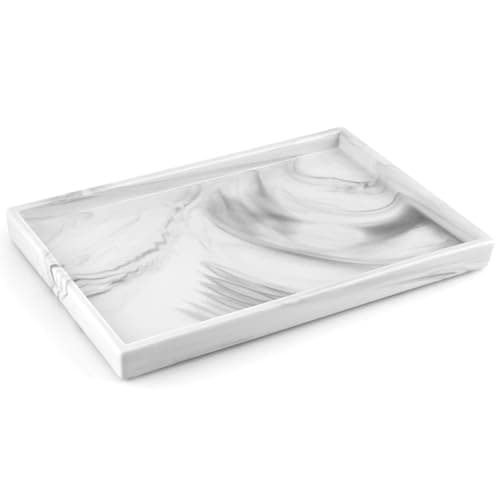Sanbege 12" Large Ceramic Vanity Tray, Rectangle Perfume Plate Organizer, Jewelry Holder Dish, Non Slip Decorative Tray for Bathroom, Bedroom, Kitchen, Coffee Table (Marble Grey)