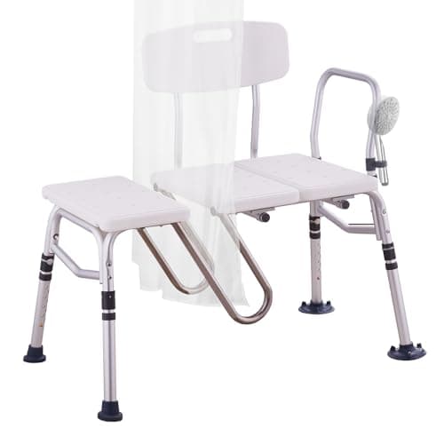 VEVOR Tub Transfer Bench, Adjustable Bathtub Transfer Bench with U-Shaped Curtain Guard Protection & Reversible Backrest, Non-Slip Shower Seat Bath Bench for Elderly Disabled Injured, 400LBS Capacity