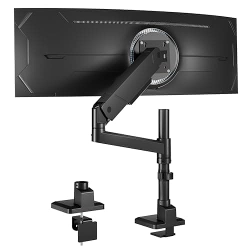 monTEK Tall Single Monitor Arm for 17 to 45 Inch Curved Screen Adjustable Upgraded Heavy Duty Ultrawide Monitor Arm Holds 35 Lbs Cable Management with C Clamp, Grommet Base, VESA 75/100mm, MA1007PBK