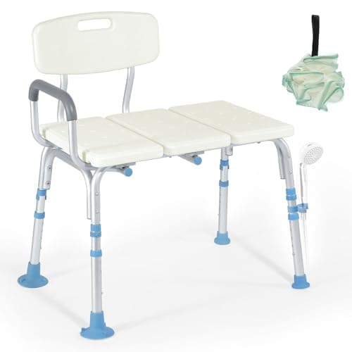 OasisSpace 400lb Tub Transfer Bench for Bathtub, Heavy Duty Bath & Shower Transfer Bench with Backrest, Shower Chair Seat Stool Bath Chair for Elderly Seniors, Non-Slip