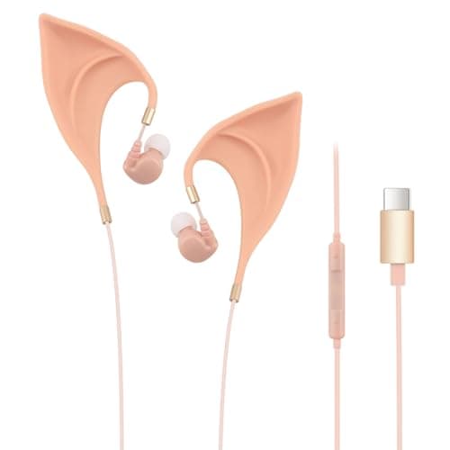 URIZONS Elf USB C in-Ear Headphones for Children – Elegant Design of Elf Ears Type c Earbuds with Wire Ultra Soft Adorable Earphones Cosplay Spirit Costume for Huawei/Samsung/iPhone 15/16