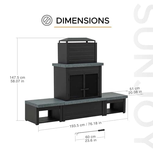 Sunjoy Wood Burning Fireplace – Matte Black Outdoor Steel Fireplace with Chimney, Log Holders, Fireplace Tool, and PVC Cover 7