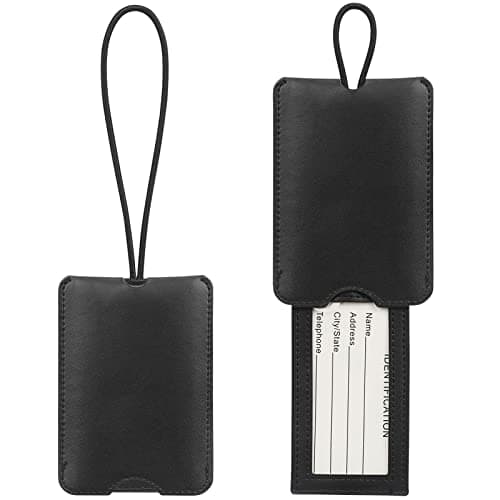 FYY Luggage Tag - 2 Pack PU Leather Luggage Tags for Suitcases with Name ID Card Travel Tags Labels with Privacy Cover for Baggage Handbag School Bag Suitcase Black