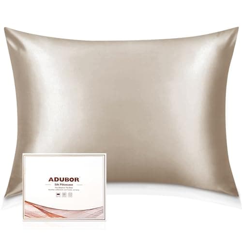 Adubor 100% Silk Pillowcase - Mulberry Silk Pillow Cases, 23 Momme 6A Grade Fibers, Silk Pillow Case for Hair and Skin Health, with Hidden Zipper (Standard 20''×26'', Beige, 1PC)