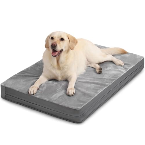 Vonabem Waterproof Outdoor Dog Bed Large Medium Sized Dogs, Washable Crate Pad 35 inch, Foam Orthopedic Pet Beds with Removable Cover,Durable Anti-Slip Kennel Pads 35"x22", Gray
