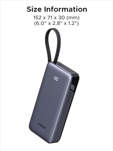UGREEN Nexode Power Bank 20000mAh 45W with Built-in Cable, Fast Charging Portable Charger for iPhone 17 Pro/Samsung S26 Ultra/iPad Pro, 3-Port External Battery Pack with Digital Display, Travel Ready 9