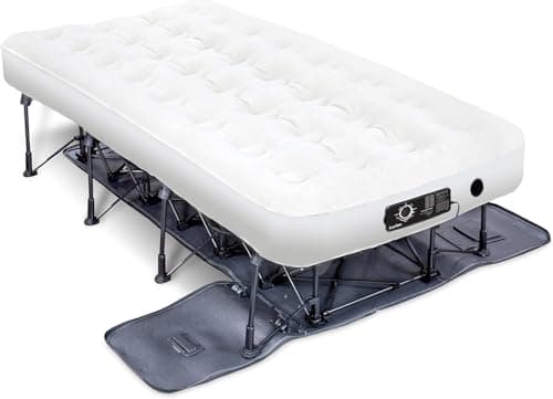 Ivation EZ®-Bed (Twin) Inflatable Air Mattress with Frame & Rolling Case, Built-in Deflate Defender™ Dual Pump Technology - 3 Min Self Inflate/Deflae Raised Blow up Bed on Legs, Premium Coil Design
