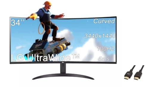 LG 34 inch UltraWide Curved Monitor, 21:9 WQHD (3440x1440) VA Display, 5ms, 100Hz, AMD FreeSync, up to 99% sRGB Color Gamut and HDR 10, 3-Side Virtually Borderless Design, with 5ave HDMI Cable