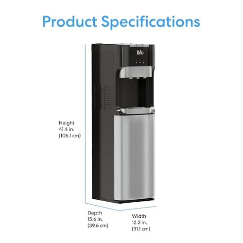 Brio Bottom Loading Water Cooler Dispenser for 5 Gallon Bottles - 3 Temperatures with Hot, Room & Cold Spouts, Child Safety Lock, LED Display with Empty Bottle Alert, Stainless Steel 9