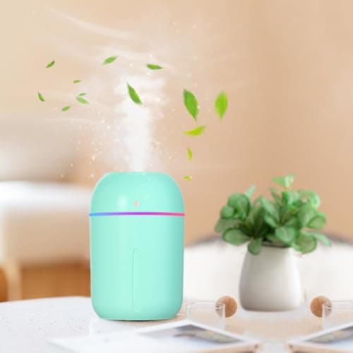 Kiusiy Small Humidifier for Plants, Mini Humidifiers for Bedroom, Portable Humidifiers for Car, Travel Humidifiers for Hotel, Desk Humidifiers for Office, USB Personal Humidifier, Auto Shut-Off, 330ml