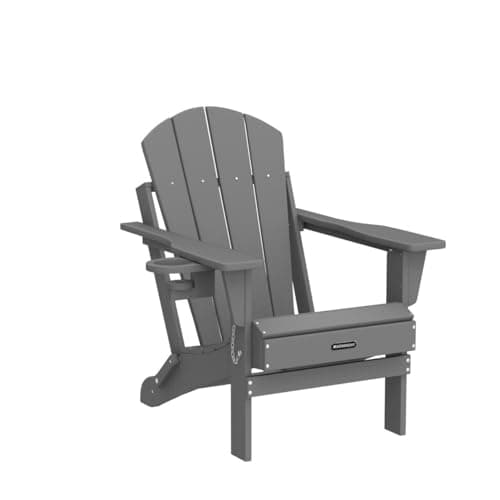 MUCHENGHY Folding Adirondack Chairs, Patio Chairs, Lawn Chairs, Outdoor Chair, Adirondack Chair Plastic, Fire Pit, Weather Resistant with Cup Holder for Deck, Backyard, Garden(Gray) 5