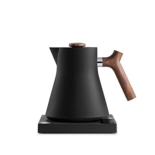 Fellow Corvo EKG Electric Tea Kettle - Electric Pour Over Coffee and Tea Pot-Quick Heating Electric Kettles-Temperature Control & Built-In Brew Timer-Matte Black with Walnut Handle-0.9 Liter