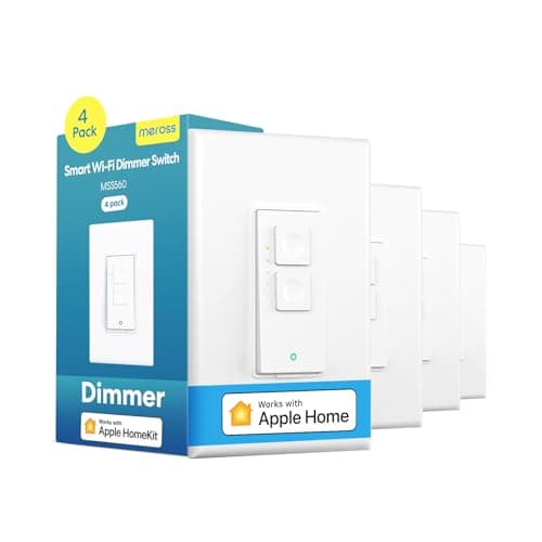 meross 4 Pack Smart Dimmer Switch Single Pole Supports Apple HomeKit, Alexa Google Assistant & SmartThings, 2.4Ghz WiFi Light Switch for Dimmable LED, Neutral Wire Required, Remote Control Schedule