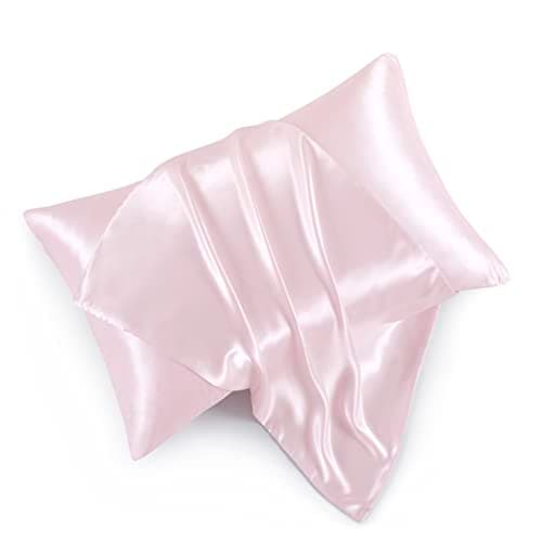 HommxJF Blush Pink Satin Pillowcases with Zipper （20x26）,Standard Size Satin Pillowcases Set of 2, Blush Pink Silk Pillowcase for Hair and Skin
