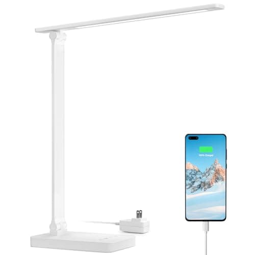 Lepro LED Desk Lamp with USB Charging Port, 700LM Dimmable Home Office Touch Control Reading Table Lamp,5 Color Modes with 5 Brightness Level, Dorm Room Essentials, Task Lamp, Sewing, Crafting, White
