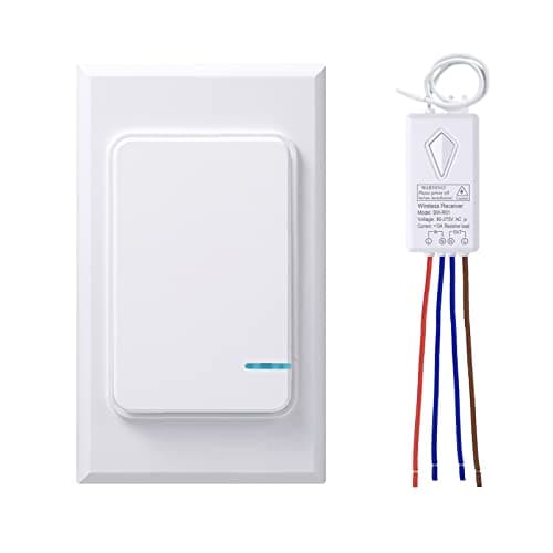 Thinkbee Wireless Light Switch and Receiver Kit, Mini Remote Control Switch with Wall Plate for Ceiling Lights, Lamps, Lighting Fixture, No Wiring No WiFi Needed, Outdoor 1969ft Indoor 328ft RF Range