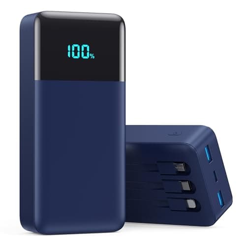 Portable Charger 50800mAh Power Bank with 3 Built in Cables,25W PD QC4.0 Fast Charging USB C Battery Pack,6 Outputs 2 Inputs Travel Essentials Phone Charger for iPhone 17/16/15,Google,Android,Blue