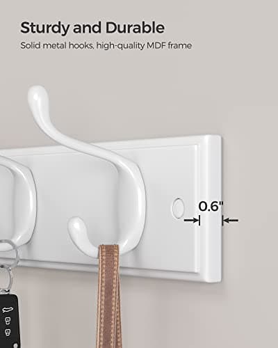 SONGMICS Wall-Mounted Coat Rack, Hook Rack, 4 Dual Metal Hooks, for Coats, Bags, Keys, in the Entryway, Bedroom, Living Room, White ULHR23WT 3