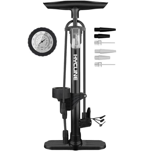 Hycline Bike Floor Pump with Gauge: Bicycle Tire Pump 160 PSI High Pressure - Air Pumps with Presta and Schrader Valve - Inflator for MTB BMX Tires, Balls, Balloons, Inflatables (Black)