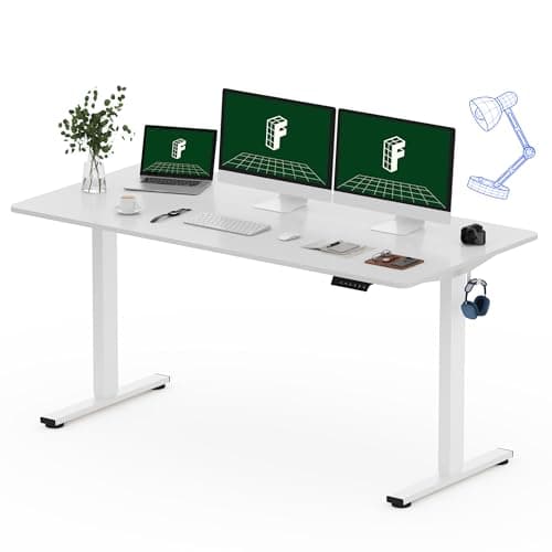 FLEXISPOT One-Piece Electric Standing Desk, 60 x 24 Inches Adjustable Desk with Seamless Desktop, Memory Controller Height Adjustment (White Frame + White Desktop, 2 Packages)