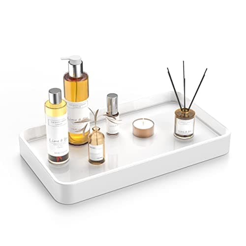 Gurygo 10" Bathroom Countertop and Vanity Tray - Kitchen Tray for Soap Bottles - Ceramic Vanity Tray for Bathroom Counter Organization - Kitchen Tray(White, Set/1) 9