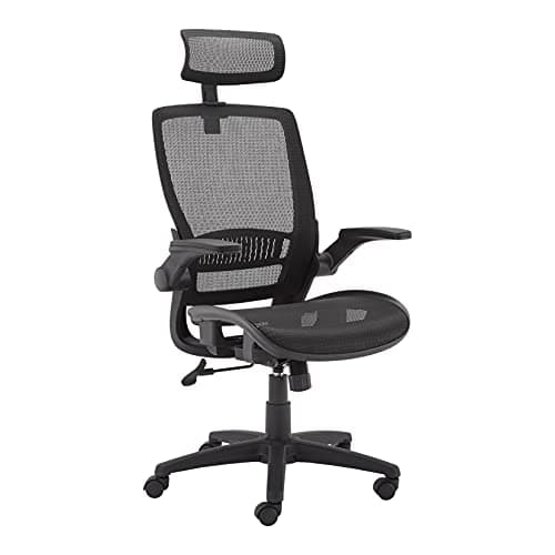 Amazon Basics Ergonomic High-Back Office Chair, Breathable Mesh, 360° Swivel, Easy to Assemble, Comfortable Flip-Up Armrests, 25.5"D x 26.25"W x 49.25"H, Black