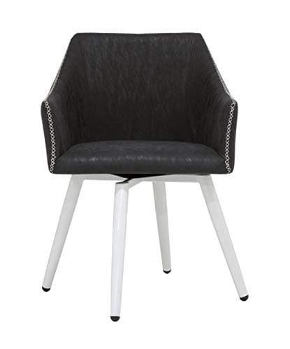 Calico Designs Sydney Swivel, Mid Back Home Office Accent Chair with Arms, No Casters, in White Metal Legs/Crinkled Patterned Dark Gray Faux Leather with Stitching Detail, Grey 8