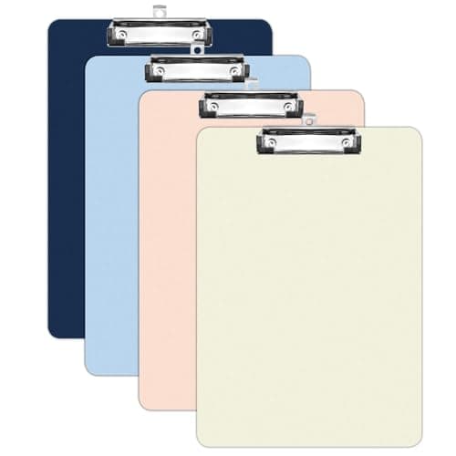 4 Pack Plastic Clipboards Multiple Colors Clip Boards with Low Profile Metal Clip,Hangable Low Profile Clipboard, Standard A4 Letter Size for Studen