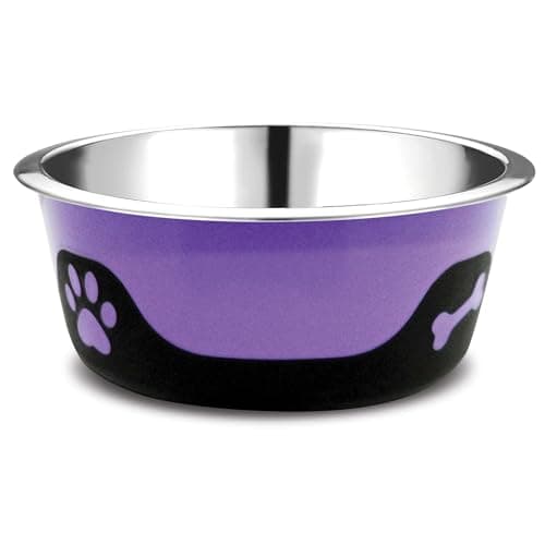 Thermocool Insulated Stainless Steel Pet Bowl - 8 Oz (X-Small) Non-Slip Feeding Dish Reduces Sliding & Spills, Keeps Water Cold & Food Warm, Dishwasher Safe (Purple)