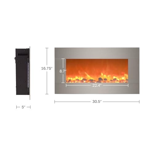 Northwest Electric Fireplace Heater - 30 Inch Wall Mounted Fireplace - 13 Backlight Colors and Remote Controlled LED Flames, Heat, and Brightness (Silver) 7