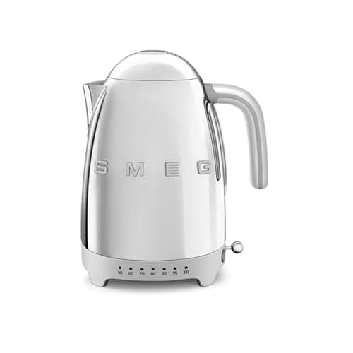 SMEG 7-Cup Variable Temperature Electric Kettle - Retro Style Aesthetic with Advanced Technology - Stainless Steel, 1400W, 120V, 360° Swivel Base, Keep Warm Function (Stainless Steel)